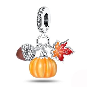 Herbst Charm Kürbis mit Eichel und Ahornblatt passend für pandora Armband 925 Sterling Silber