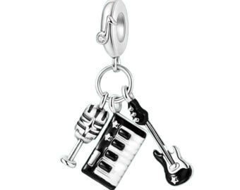 Sterling Silver Guitar & Piano Charm – Music Jewelry Gift for Musicians