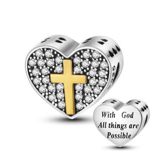 Gold Kreuz Charm 925 Sterling Silber und passend für Pandora Armband