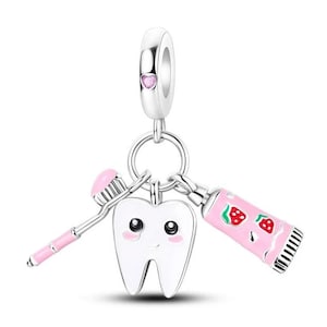 Charm de pasta de dientes rosa en plata de ley 925 para Pandora