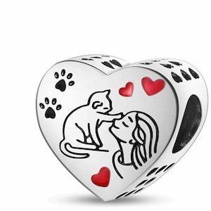 cat charm 925 sterling silver for bracelet, pet charm