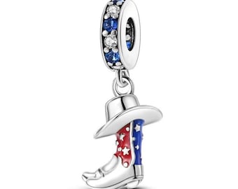 Ciondolo a forma di stivale da cowboy in argento sterling 925, compatibile con braccialetti Pandora.