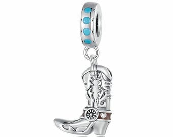 Ciondolo a forma di stivale da cowboy in argento sterling 925, adatto per bracciali e ciondoli.