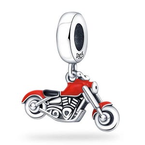 Charm de moto para pulsera Pandora en plata de ley 925, charm de moto roja