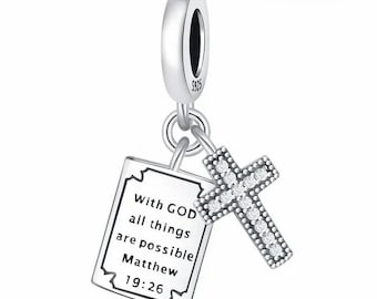 パンドラブレスレットに合う、十字架付き聖書チャーム 925