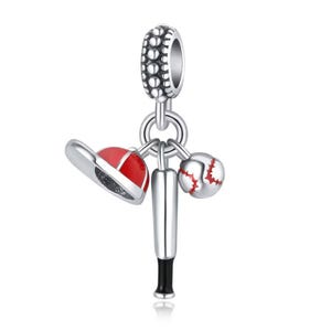 baseball stick charm for Pandora bracelet, 925 sterling silver, sport charm