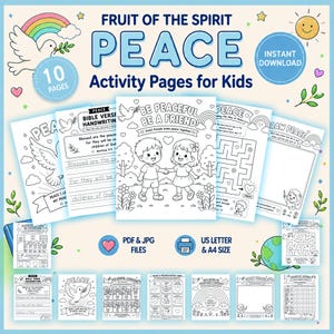 Fruit of the Spirit Peace Bible Activity Pages, Printable Christian Coloring Journal for Kids, Sunday School Curriculum, Daycare Plan, PDF