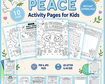 聖霊の実 平和 聖書アクティビティページ、子供向け印刷可能キリスト教塗り絵ジャーナル、日曜学校カリキュラム、デイケアプラン、PDF