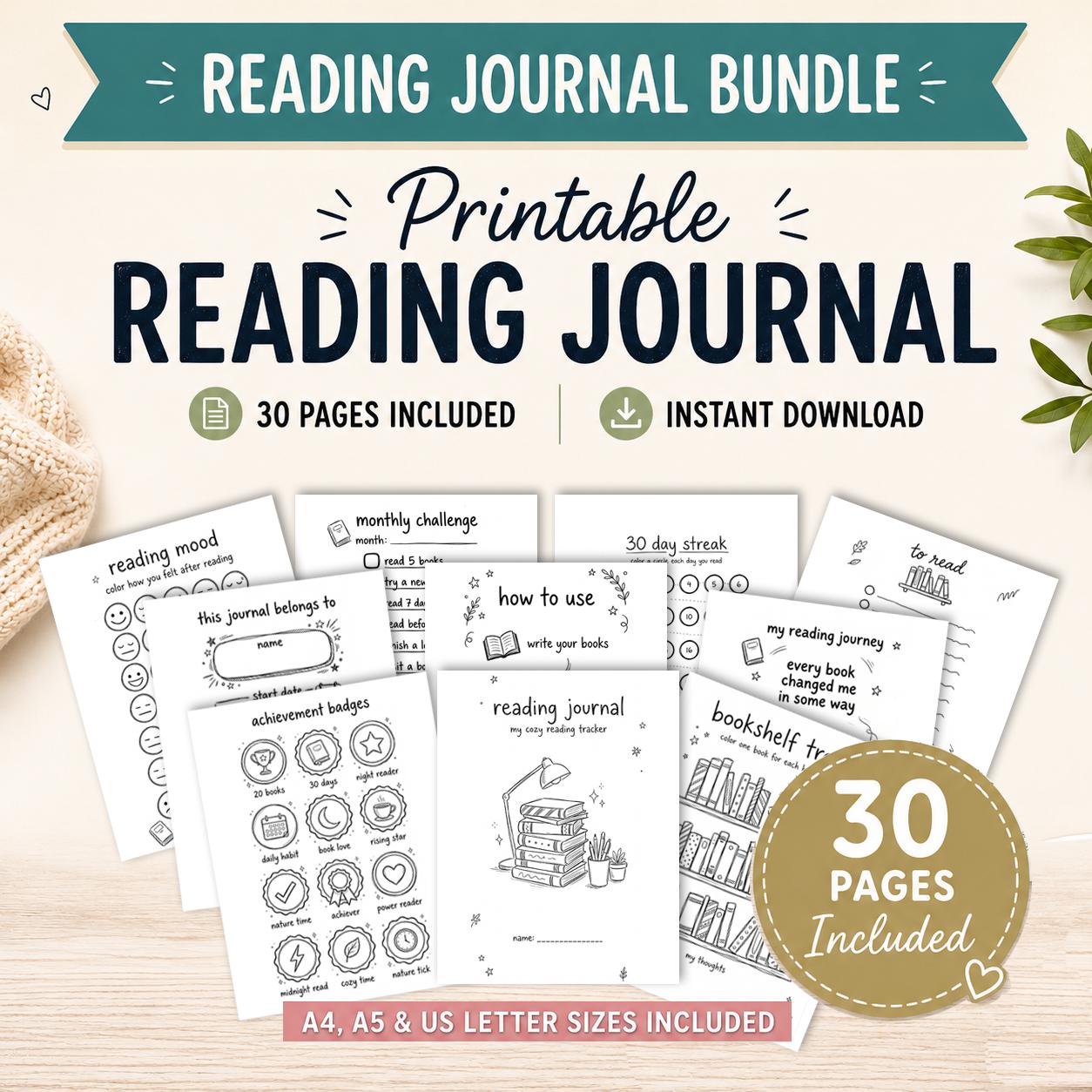 Reading Journal Printable Bundle Digital Planner Pages A5 A4 Us Letter ...