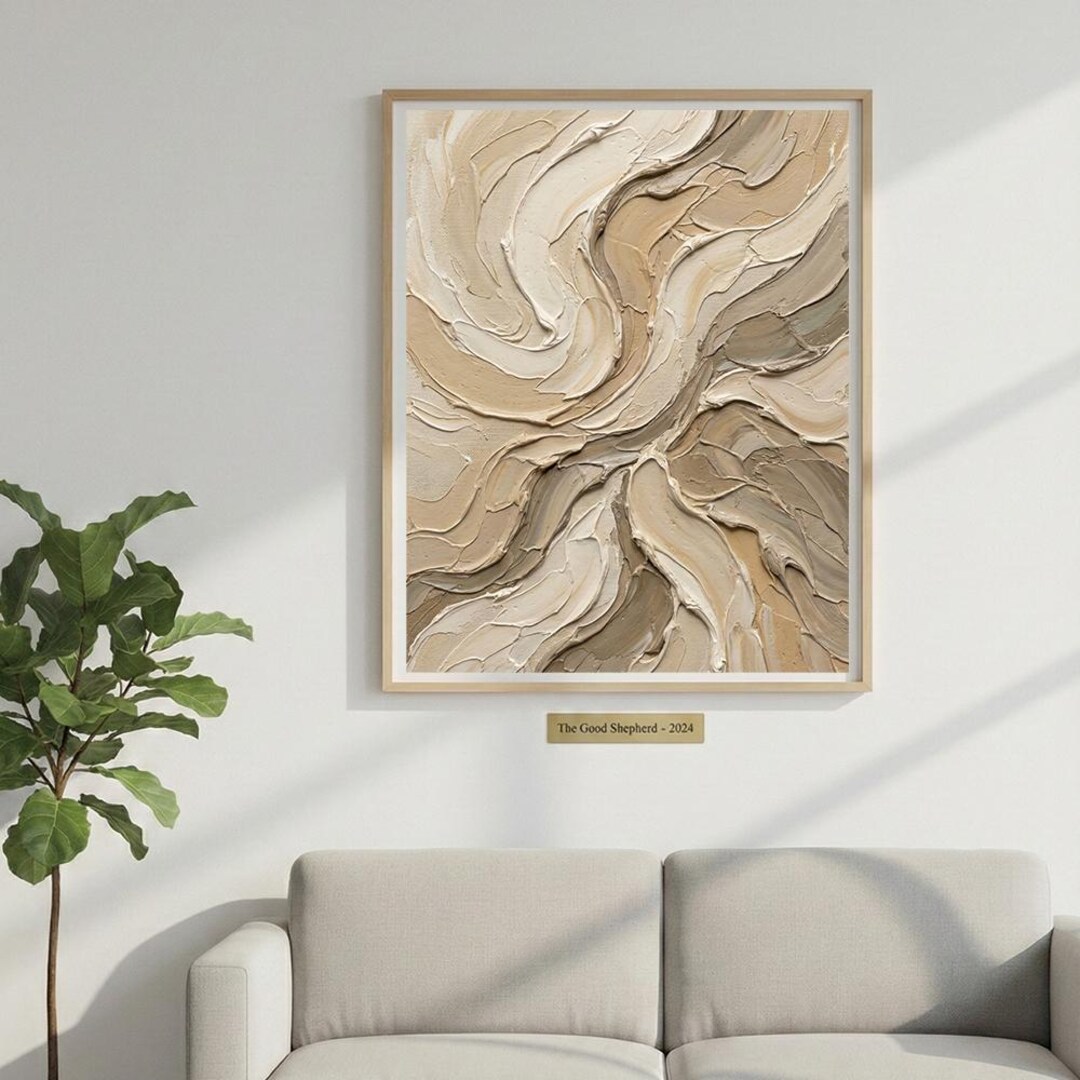 Beige Abstract Impasto Art Print, Textured Oil Painting (digital ...