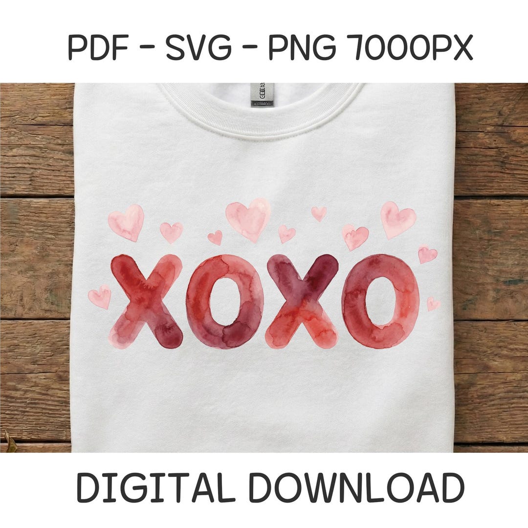 Watercolor XOXO SVG PNG Valentine Day Sublimation Design Hearts Love ...