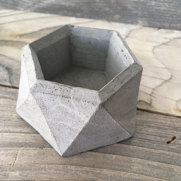 Hexagon Concrete Vessel, Small Air Plant Holder, Succulent Pot, Modern Contemporary Decor, House Plant, Small vessel,  Tiny Container