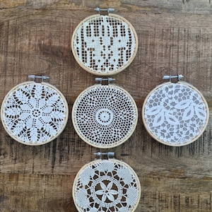 Decorative Quilt Rings with Vintage Doilies or Lace - five different styles available - wall art - vintage decor - doilies - wedding decor