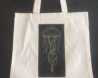 Tote Bag with Bold Jellyfish Design - 100 percent cotton tote bag - simple tote - reusable bag - shopping bag - save the planet