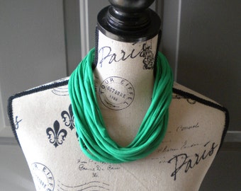 Jersey Scarf Necklace in Kelly Green, Green - Scarf - Jersey Scarf - Up-cycled Necklace - T-shirt Scarf - Recycled T-Shirt - Soft Scarf