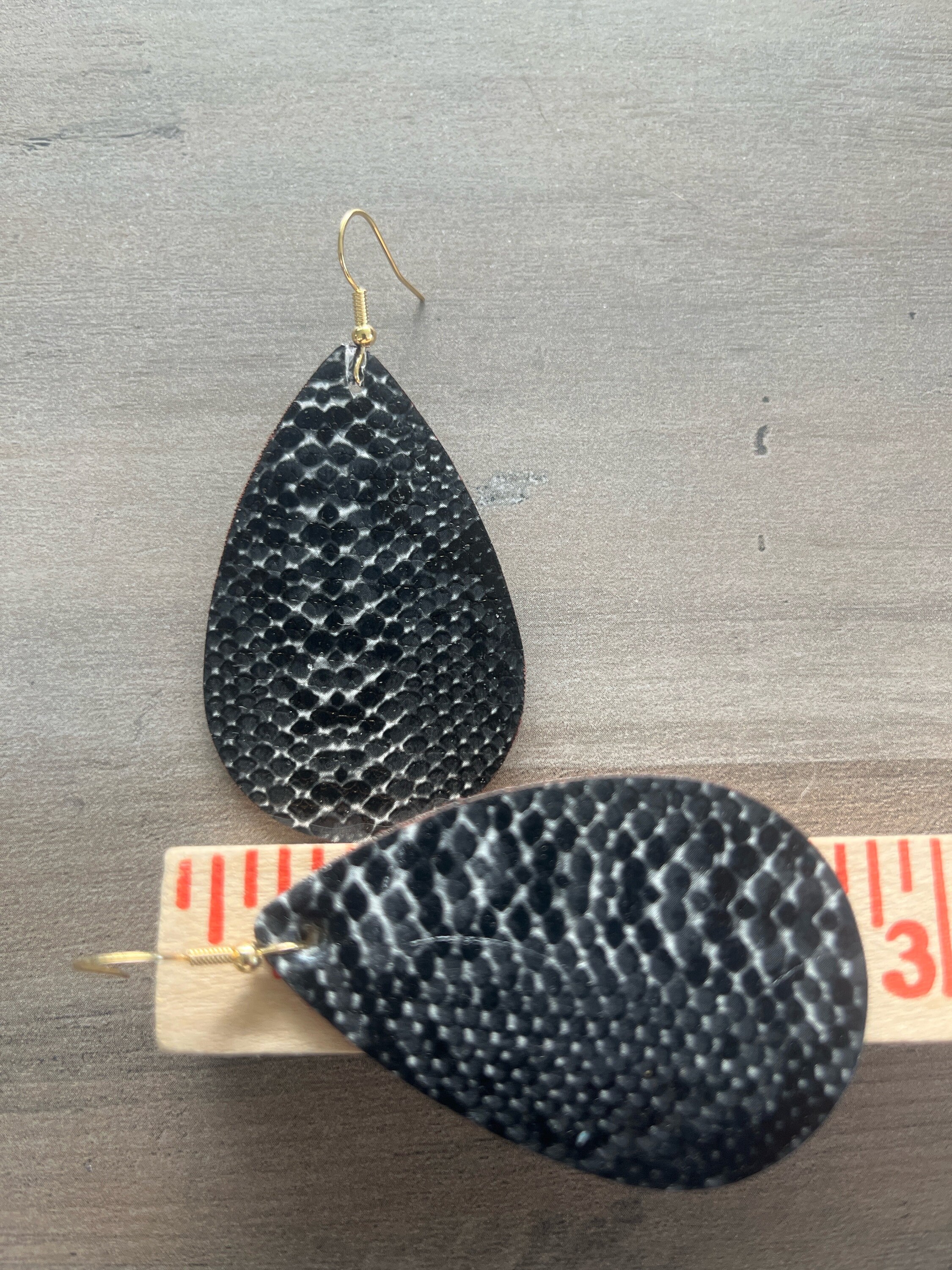 Black & White Python Print Fabric Teardrop Earrings With Gold Finish ...