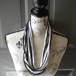 Jersey Scarf Necklace in Black and White, Multi Colors - Scarf - Jersey Scarf - Up-cycled Necklace - T-shirt Scarf - Recycled T-Shirt - Soft