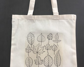 Tote Bag with Group Leaves Design - 100 percent cotton tote bag - simple tote - reusable bag - shopping bag - save the planet