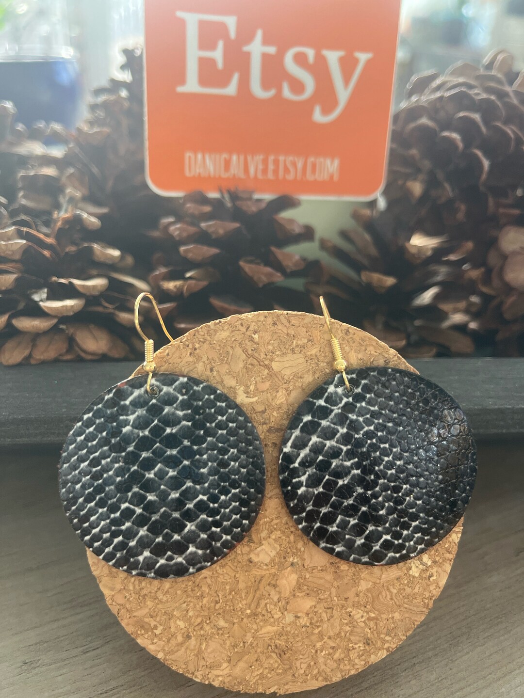 Black & White Circle Python Print Fabric Earrings With Gold Finish Ear ...