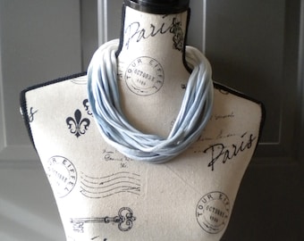 Jersey Scarf Necklace in Fade to Blue Ombré White and Blue - Scarf - Jersey Scarf - Up-cycled Necklace - T-shirt Scarf - Recycled T-Shirt