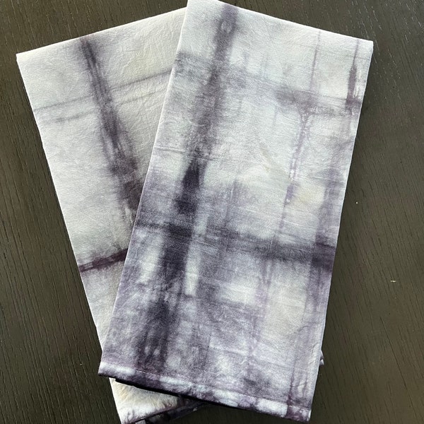 Tea Towel Set of Two in Shibori Hand Dyed in Dark Gray - kitchen decoration - gift set - tye dye - tie dye -dish towel