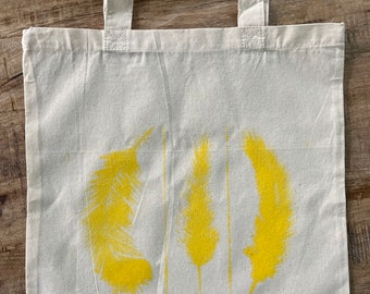 Tote Bag with Group Yellow Feathers Design - 100 percent cotton tote bag - simple tote - reusable bag - shopping bag - save the planet