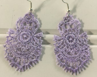 Lace Earrings in Purple Glitter - Earrings - Boutique Earrings - Lightweight Earrings - wedding - gift - original design - hand painted-lace