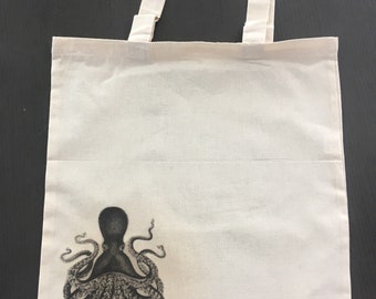 Tote Bag with Side Octopus Design - 100 percent cotton tote bag - simple tote - reusable bag - shopping bag - save the planet