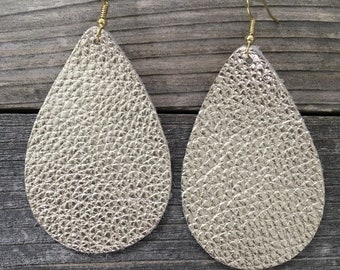 Gold Metallic Leather Teardrop Earring - gold wire - leather - metallic - boho - boutique earrings