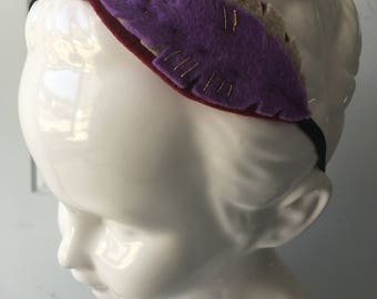 Felt Feather Headband in Purples - Elastic Headband - Hair Accessory