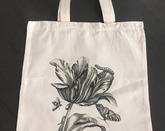 Tote Bag with Natural Tulip Design- 100 percent cotton tote bag - simple tote - reusable bag - shopping bag - save the planet