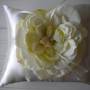 Fresh Green and Cream Rose Ring Bearer Pillow Wedding Pillow Wedding Decoration image 1