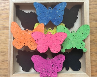 3D Neon Butterfly Rainbow Series Shadowbox Art - mixed media  5x5x1 - glow in the dark - entomology - bug art