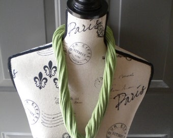 Jersey Scarf Necklace in Pea Green, Green - Scarf - Jersey Scarf - Up-cycled Necklace - T-shirt Scarf - Recycled T-Shirt - Soft Scarf