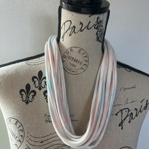 Jersey Scarf Necklace in Tye Dye Light Pink, Light Blue, White- Scarf - Jersey Scarf - Up-cycled Necklace - T-shirt Scarf - Recycled T-Shirt