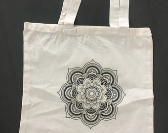 Tote Bag with Simple Mandala Design - 100 percent cotton tote bag - simple tote - reusable bag - shopping bag - save the planet