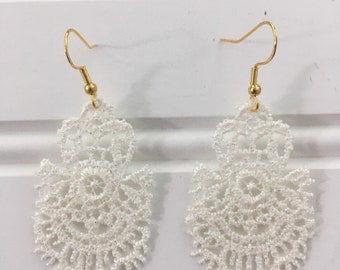 Lace Earrings in Cream Irredentist-Boutique Earrings - Lightweight Earrings - wedding - gift - original design - hand painted-lace