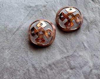 Pure Copper Celtic Knot Earrings | Artisan Fabricated Large Round Domed Filigree Ear Studs