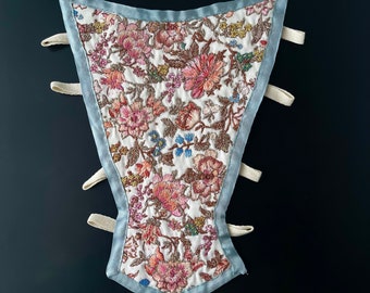 18th Century French Style Stomacher Opulent Hand Embroidery, Floral Pink and Blue Embroidered, 1700s Historical Costumes Metallic