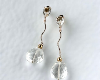 Modern Quartz Crystal Raindrop Dangle Earrings in Gold Plated and 14k Gold Filled Finish
