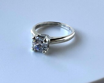 Classic Solitaire Sterling Silver Ring Size 5.25 with 6mm Cubic Zirconia Round Stone | Affordable CZ Silver Engagement Rings Jewelry