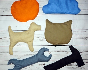 Kit de costura para almohadas (2 tamaños): Nube, Manzana, Perro, Gato; Herramientas incluidas: Patrón, Instrucciones de costura (PDF); Almohada de peluche, Almohada de hueso de cereza; Almohada decorativa