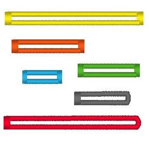 May include: A collection of colorful, rectangular shapes in yellow, orange, blue, green, gray, and red. Each shape has a hollow center, creating a frame-like appearance. The shapes vary in size and are arranged on a white background.