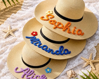 Sombrero de paja flexible personalizado para la playa / Sombrero de sol con monograma personalizado / Accesorios para despedida de soltera / Regalo para damas de honor y amigas de la novia