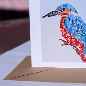 Cartes de voeux artistiques écologiques // motif en mosaïque // martin-pêcheur // macareux moine // abeille // coeur // phare // cartes vierges // sans plastique