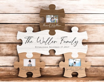 Familien Puzzle Laser geschnittene Fotorahmen SVG - Laser geschnittene digitale Datei für Glowforge xTool - Personalisierte Name & Datum Puzzle Wandkunst