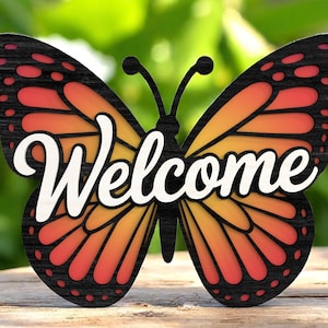 Butterfly Welcome Sign Laser Cut Digital Files SVG –  Layered Digital Laser Cut File for Glowforge, xTool – Monarch Butterfly Porch Decor