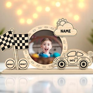 Race Car Baby Photo Frame Digital File Laser Cut  SVG | Circuit Tech Birth Stat Sign | Digital File for Glowforge xTool Laser Cut