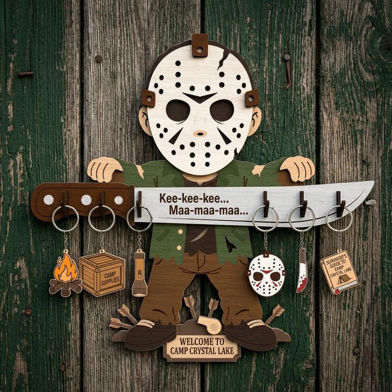 Camp Crystal Lake Horror Key Holder SVG, Spooky Slasher Wall Key Rack ...