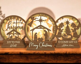 Christmas Nativity Scene Lantern Laser Cut Digital File SVG | Joy to the World, Adore Him, Merry Christmas Scene,3D Layered - Bonus Designs